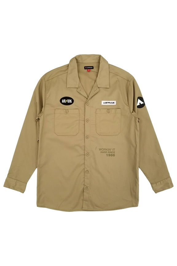 Mens Khaki Long Sleeve Button-Down Shirt X-Large