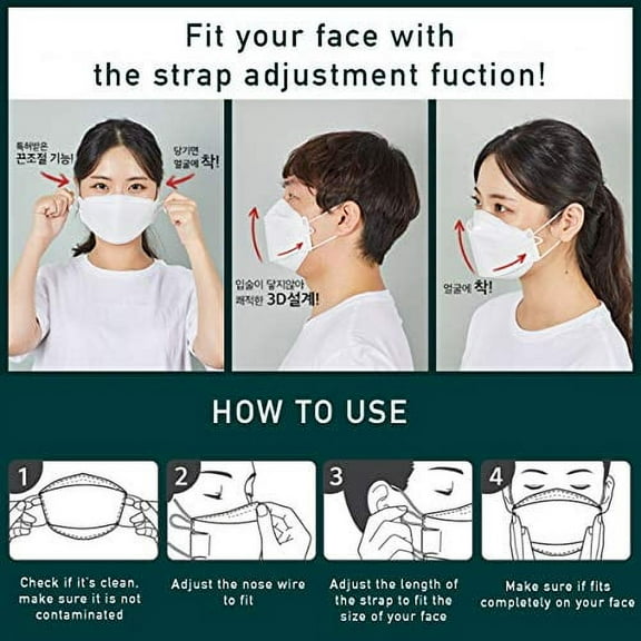 [Airwasher] KF94 Disposable Face Mask - Made in Korea, Black Breathable Reusable Face Mask, Individually Wrapped 4-Ply Adjustable Cloth Masks, 40 Pack