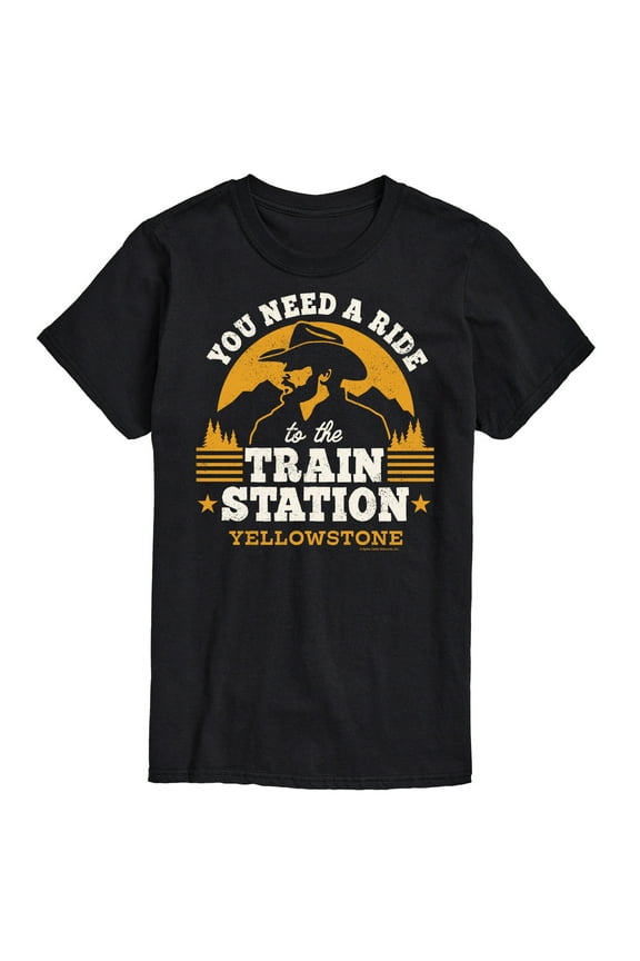 Airwaves Men's Yellowstone Train Station T-shirt Black Size Small