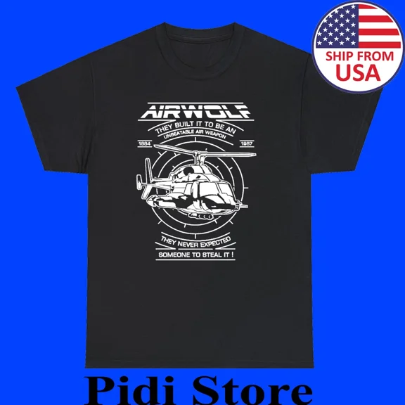 Airwolf Helicopter Men's Black Size S to 3XL