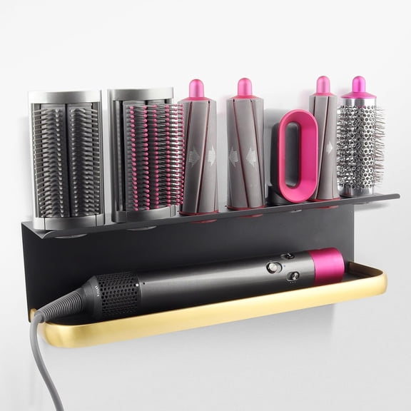 Airwrap Storage Holder Compatible with Dyson Airwrap Curling Iron Wall Mounted Storage Rack Holder for Home Organizer Black Gold