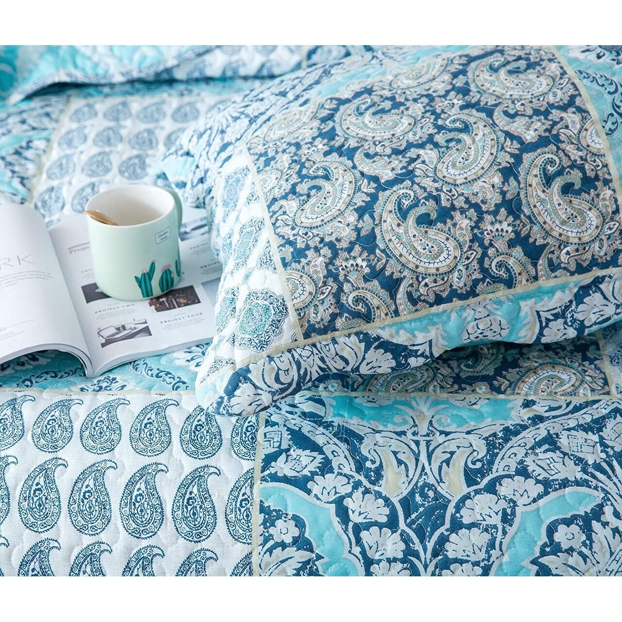 Airy Blue Reversible Queen Microfiber Quilt Set