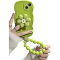 thumbnail image 1 of Airy Flower Stand Phone case with or Without Chain, Small Fresh Design, Cute Cartoon, Anti-Drop, for iPhone 15 14 13 12 11 Pro Max XS XR X 7 8 6 Phone Case (Green 2,iPhone 13), 1 of 8