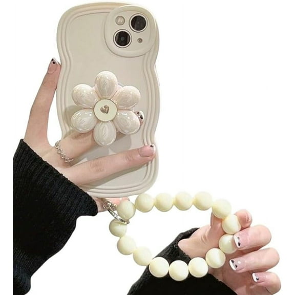 Airy Flower Stand Phone case with or Without Chain, Small Fresh Design, Cute Cartoon, Anti-Drop, for iPhone 15 14 13 12 11 Pro Max XS XR X 7 8 6 Phone Case (White 2,iPhone 11 Pro)