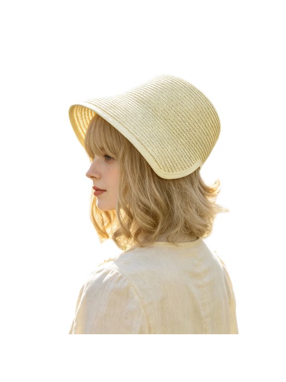Airy Straw Hat Base, Woven Flat Crown Wide Brim Headwear for Ribbon Lace Decor, Hot Weather Garden Beach Dressing