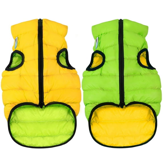 AiryVest Lightweight Reversible Winter Dog Coat - Warm Dog Jacket - Water Resistant Windproof - Insulated Dog Apparel for Small, Medium & Large Dogs - Comfortable Dog Puffer Vest - Yellow-Light Green