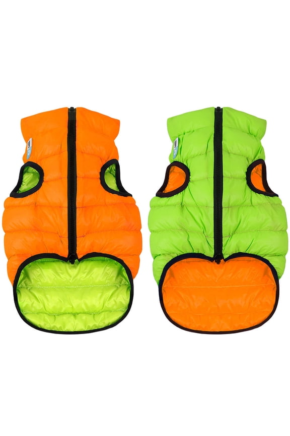 Lightweight Reversible Winter Dog Coat - Warm Dog Jacket - Water Resistant Windproof - Insulated Dog Apparel for Small, Medium & Large Dogs - Comfortable Dog Puffer Vest - Orange Light Green
