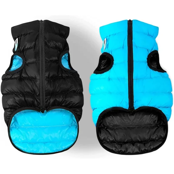 AiryVest Lightweight Reversible Winter Dog Coat - Warm Dog Jacket - Water Resistant Windproof - Insulated Dog Apparel for Small, Medium & Large Dogs - Comfortable Dog Puffer Vest - Black/Light Blue