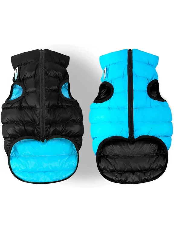 Lightweight Reversible Winter Dog Coat - Warm Dog Jacket - Water Resistant Windproof - Insulated Dog Apparel for Small, Medium & Large Dogs - Comfortable Dog Puffer Vest - Black/Light Blue