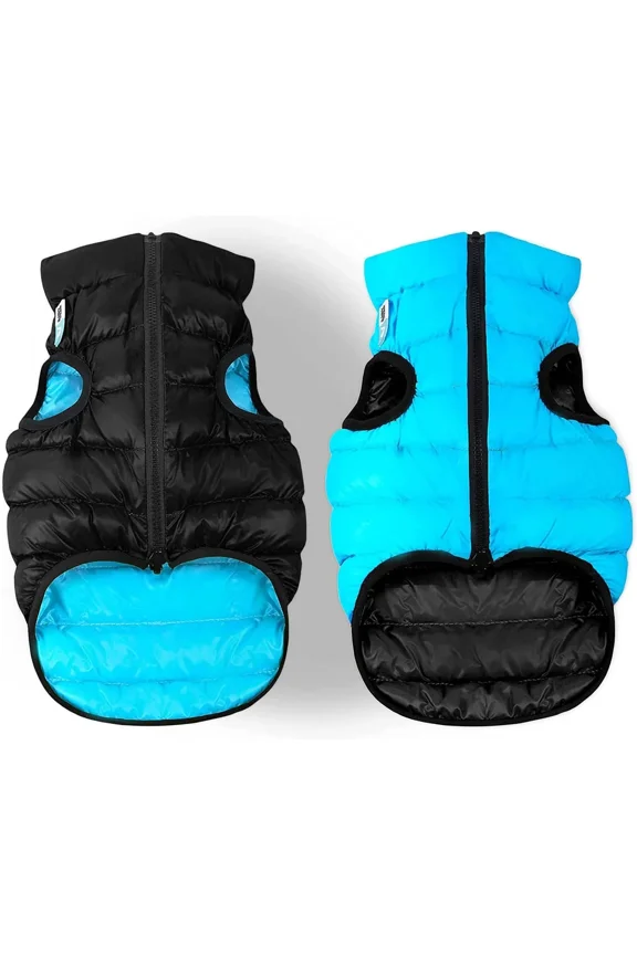 Lightweight Reversible Winter Dog Coat - Warm Dog Jacket - Water Resistant Windproof - Insulated Dog Apparel for Small, Medium & Large Dogs - Comfortable Dog Puffer Vest - Black/Light Blue