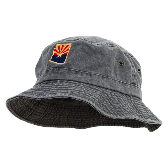 Airzona State Flag Map Embroidered Big Size Washed Bucket Hat - Black XL-2XL