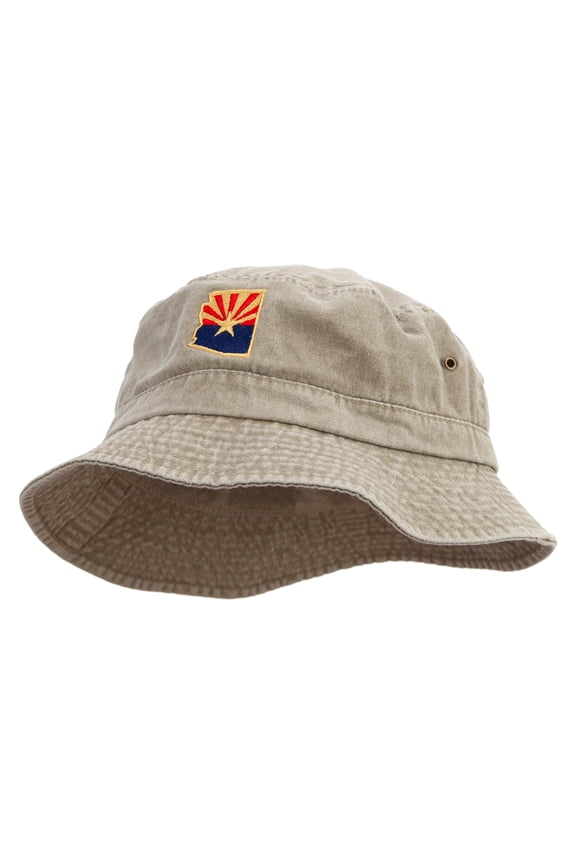 Airzona State Flag Map Embroidered Big Size Washed Bucket Hat - Khaki XL-2XL