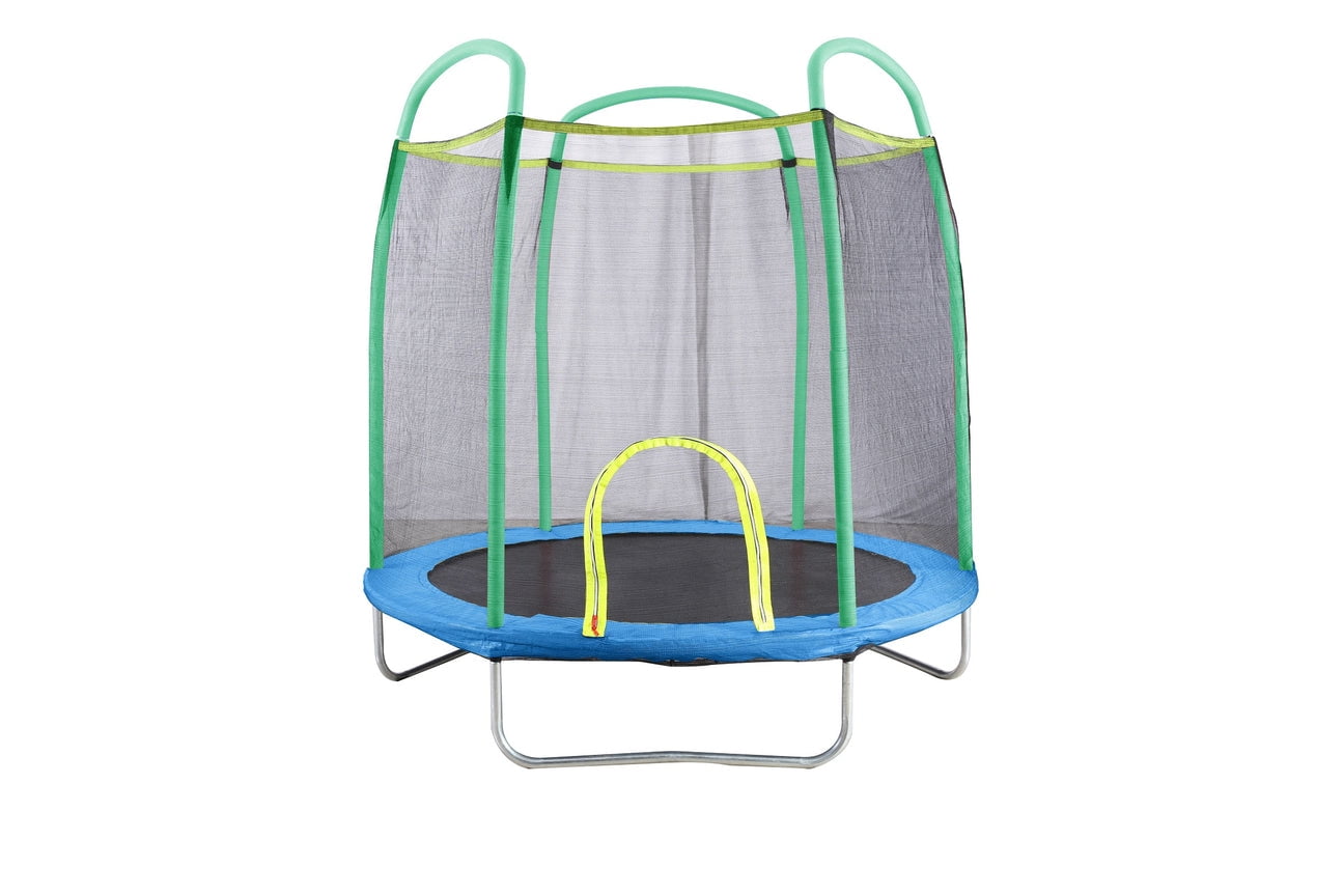 Kids' Green and Blue Round Trampoline with Enclosure