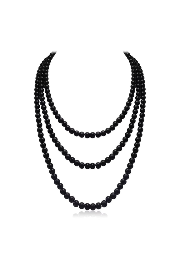 Long Pearl Necklace for Women Layered Black Faux Pearl Beads Strand Necklace Costume Jewelry,Diameter Pearl 8MM,69 inches