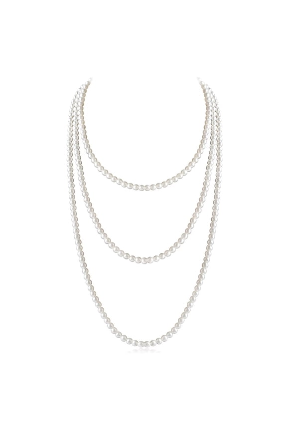 Long Pearl Necklace for Women Layered Cream White Faux Pearl Beads Strand Necklace Costume Jewelry,Diameter Pearl 6MM,69 inches