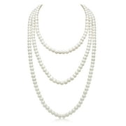 Aisansty Long Pearl Necklace for Women Layered Cream White Faux Pearl Beads Strand Necklace Costume Jewelry,Diameter Pearl 8MM,69 inches