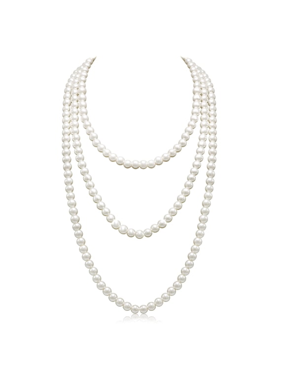 Long Pearl Necklace for Women Layered Cream White Faux Pearl Beads Strand Necklace Costume Jewelry,Diameter Pearl 8MM,69 inches