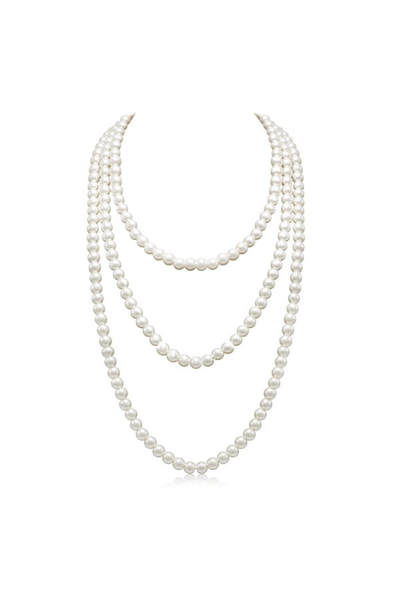 Long Pearl Necklace for Women Layered Cream White Faux Pearl Beads Strand Necklace Costume Jewelry,Diameter Pearl 8MM,69 inches