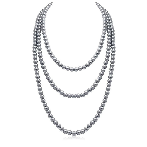 Aisansty Long Pearl Necklace for Women Layered Gray Faux Pearl Beads Strand Necklace Costume Jewelry,Diameter Pearl 8MM,69 inches