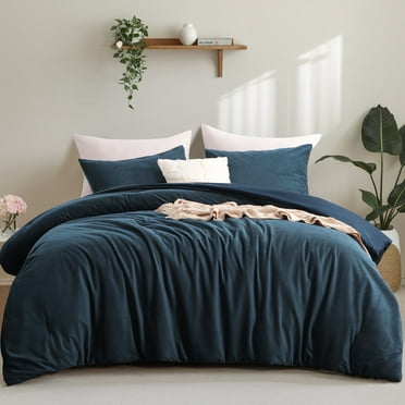 Aisbo 3Pcs Corduroy Thick Navy Blue Comforter Set Queen, Warm And Fluffy Winter Use Quilted Comforter , With Pillowcases