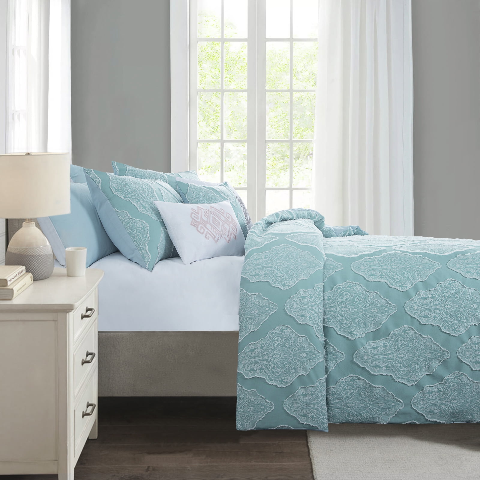 Aisbo Damask Tufted Embroidery 5Piece Luxurious Comforter Set,Textured