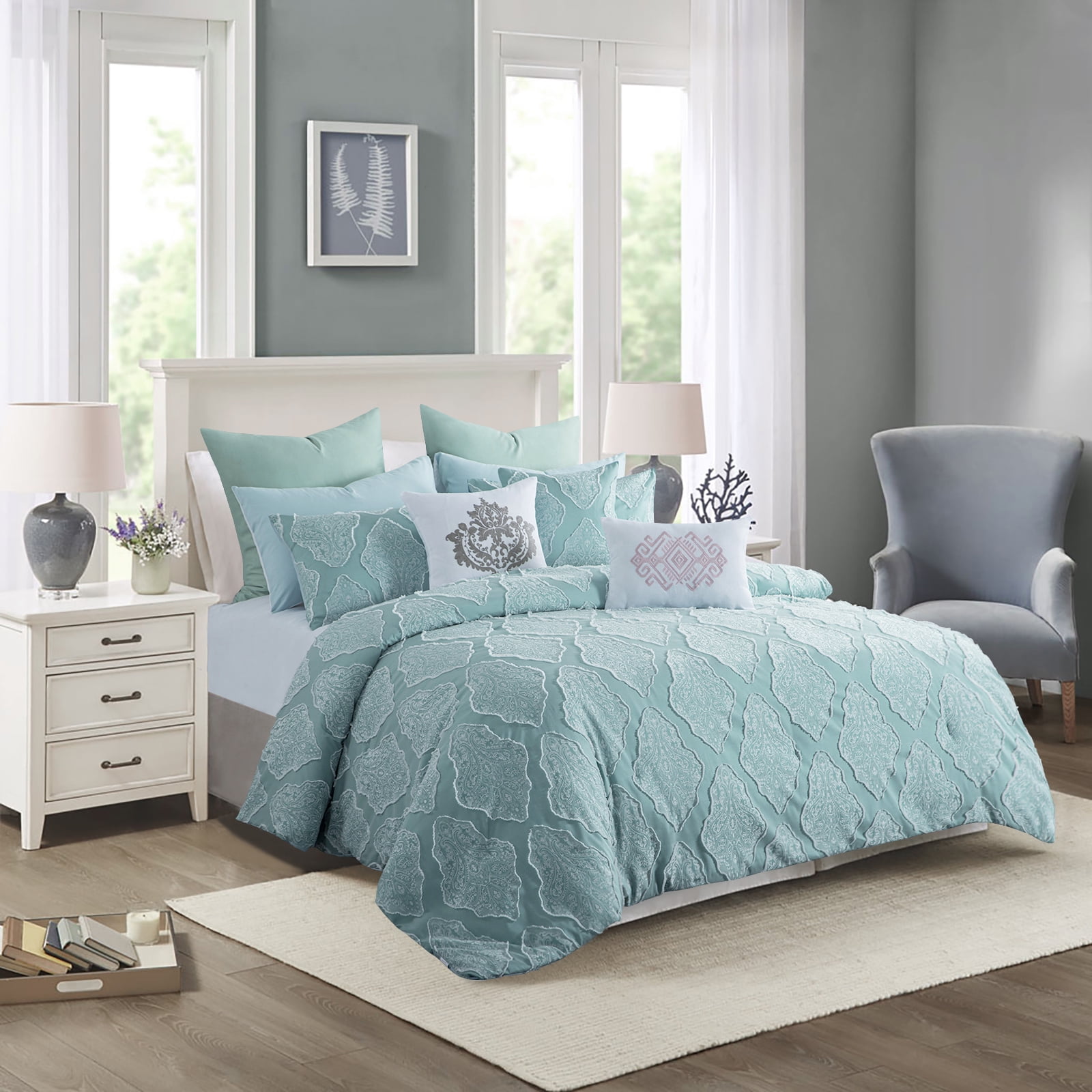 Aisbo Damask Tufted Embroidery 6Piece Luxurious Comforter Set,Textured