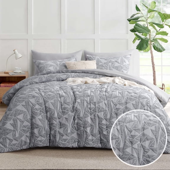Aisbo Grey Geometric Twin Comforter Set - Soft Double Gauze Quilt, Breathable Textured Bedding with Triangle Pattern, 2-Piece Set (1 Comforter, 1 Pillowcase)