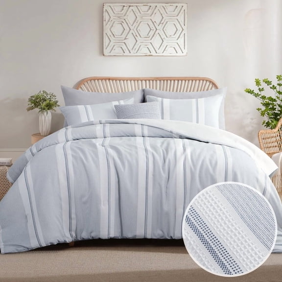 Aisbo Queen Comforter Set White, Waffle Comforter Bedding, Soft Breathable Microfiber Quilt, Minimalist Bed Set (1 Comforter + 2 Pillowcases)