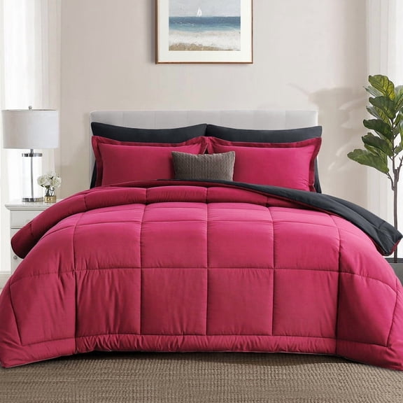 Aisbo Red/Black Twin Size Comforter Set,2-Pieces Reversible Comforter Set Soft and Lightweight,All Season Down Alternative Bed Comforter with 1 Pillow Shams