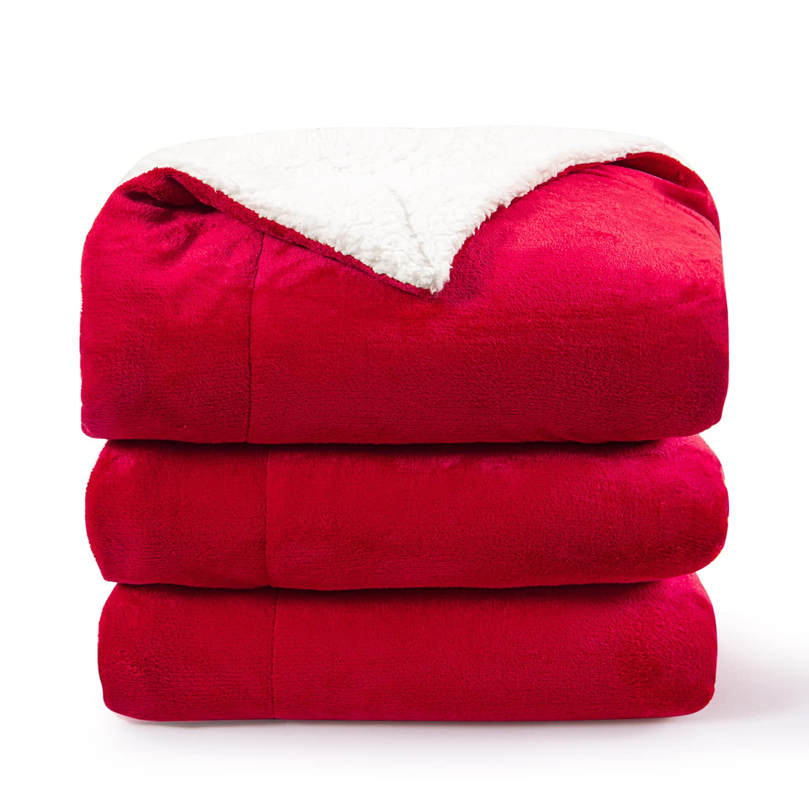Aisbo Red Sherpa Fleece Blanket Queen Soft Thick Warm Cozy Queen Size