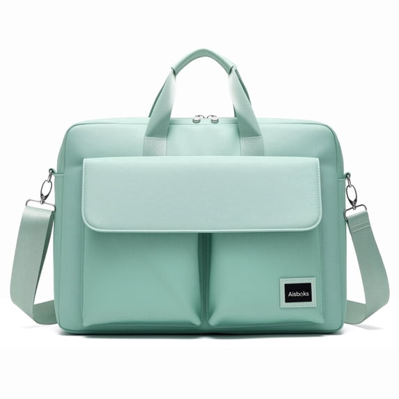 Aisboks 11-16'' Laptop Bag,Business Briefcase for Women, Water-Resistant Computer Messenger Bag, 15.6 Inch Laptop Shoulder Bag with Luggage Strap for Work Travel, Mint Green
