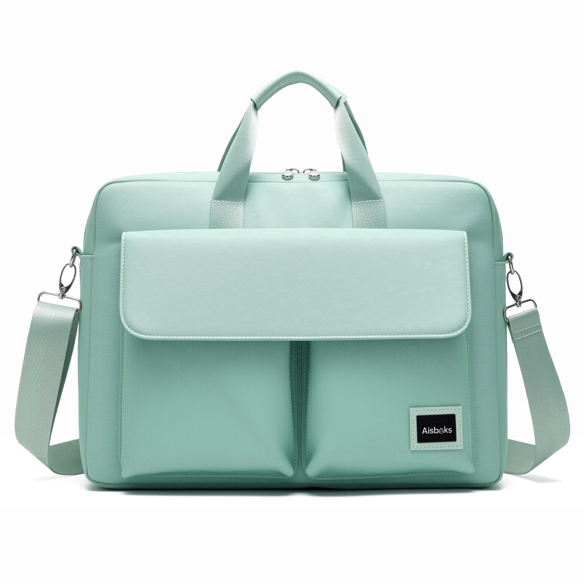 Aisboks 11-16'' Laptop Bag,Business Briefcase for Women, Water-Resistant Computer Messenger Bag, 15.6 Inch Laptop Shoulder Bag with Luggage Strap for Work Travel, Mint Green