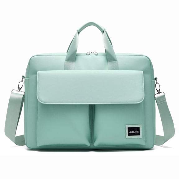 Aisboks 11-16'' Laptop Bag,Business Briefcase for Women, Water-Resistant Computer Messenger Bag, 15.6 Inch Laptop Shoulder Bag with Luggage Strap for Work Travel, Mint Green