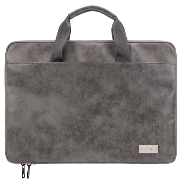 Aisboks PU Leather Laptop Bag 15.6''-16'',Premuim 180°Full Opening Laptop Case, Slim Laptop Sleeve with Luggage Strap&Accessory Pocket, Grey,Father's Gift