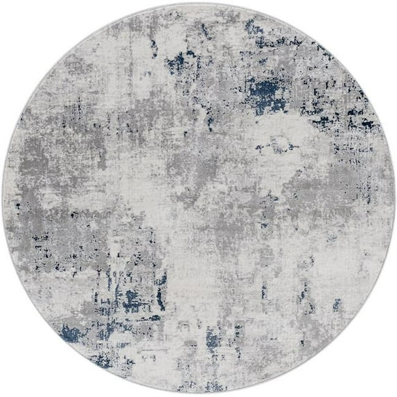 Aisha AIS-2314 6'7" Round Rug in Charcoal/Light Gray/Dark Blue/White