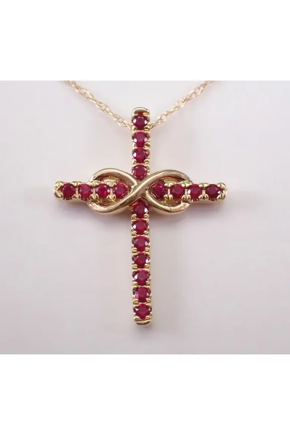 1.10Ct Round Cut Lab Created Ruby Cross Women's Pendant 14K Yellow Gold Plated