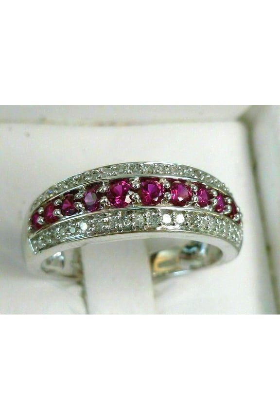 1.50Ct Round Cut Lab-Created Red Ruby Diamond Wedding Band Ring 14K White Gold Plated