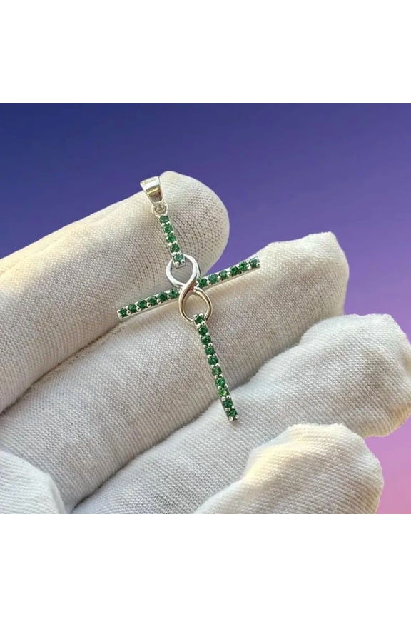 1 Ct Round Cut Simulated Green Emerald Cross Pendant 14K White Gold Plated Christmas Religious Cross Pendant