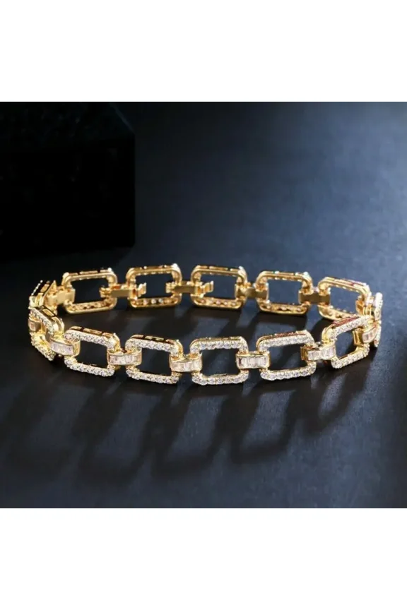 15Ct Round Cut Lab Created Diamond Women Bracelet 14K Yellow Gold Plated Silver 7.5" Inch