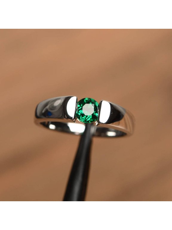 1Ct Round Cut Lab-Created Green Emerald Solitaire Engagement Ring 14K White Gold Plated