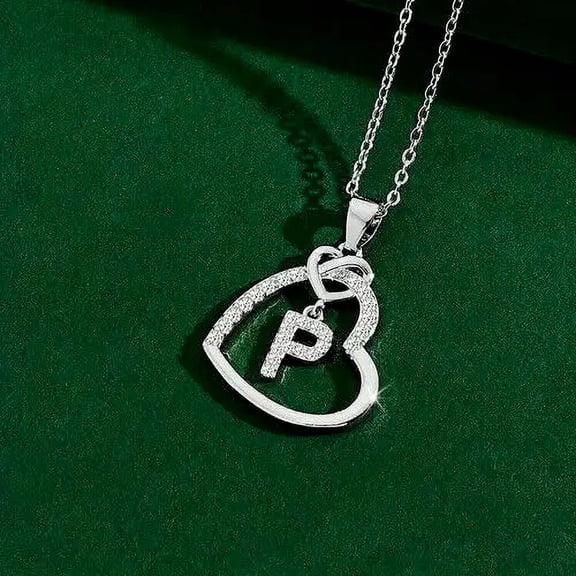 Aishvi Jewels 1Ct Round Cut Real Moissanite Heart Initial "P" Letter Pendant 14k White Gold Plated