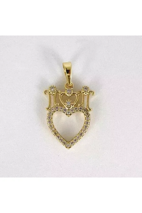 1Ct Round Cut Real Moissanite ''MOM'' Heart Women's Pendant 14k Yellow Gold Plated