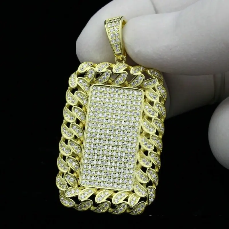 AISHVI JEWELS 2.00 Ct Round Cut VVS1 Diamond Dog Tag Charm Men's Pendant 14K Yellow Gold Plated 18'' Free Chain