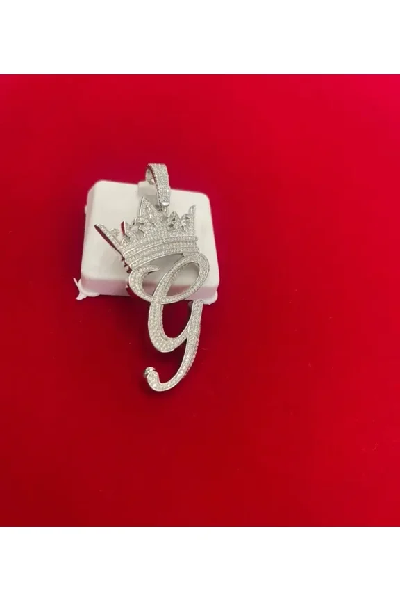 2.30 Ct Round Cut Initial "G" Crown Letter Pendant 14K White Gold Plated 925 Silver