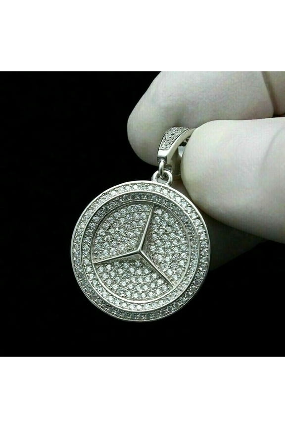 2.50 Ct Round Cut Lab Created Diamond Mercedes Pendant Chain 14k White Gold Plated