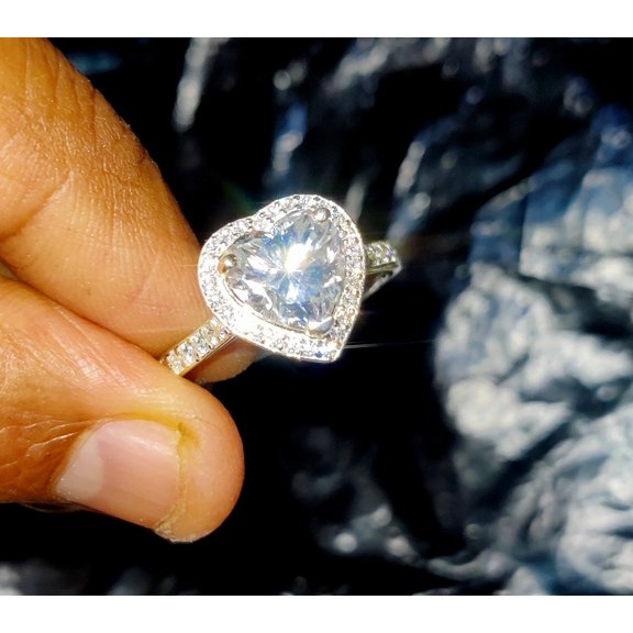 Aishvi Jewels 2.50Ct Heart Cut Real Moissanite Halo Engagement Wedding Ring 14k White Gold Plated