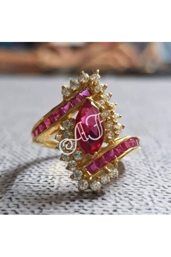 2.50Ct Ruby Cocktail Ring Brilliant Marquise Cut Ruby & Diamond Engagement Cocktail Ring 14K Yellow Gold Finish Gift For Her ,Birthday Gift