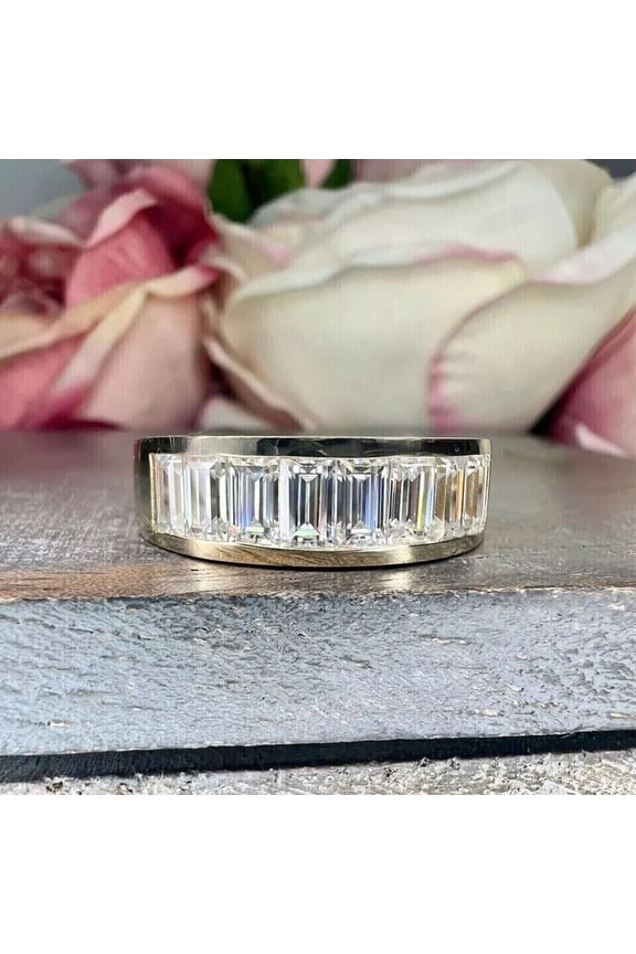 2 Ct Baguette cut Simulated Diamond Men's Channel Band Ring 14k Yellow Gold Plated 925 Sterling Silver