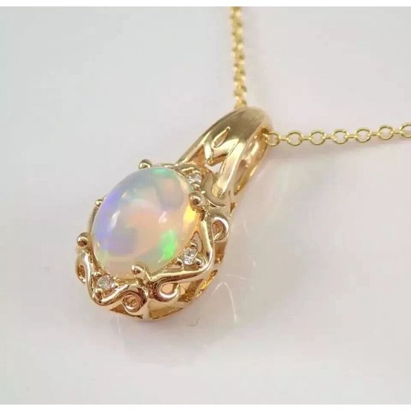 Aishvi Jewels 2 Ct Oval Cut Lab-Created Fire Opal Diamond Fancy Pendant With 18" Chain 14k Yellow Gold Plated 925 Silver