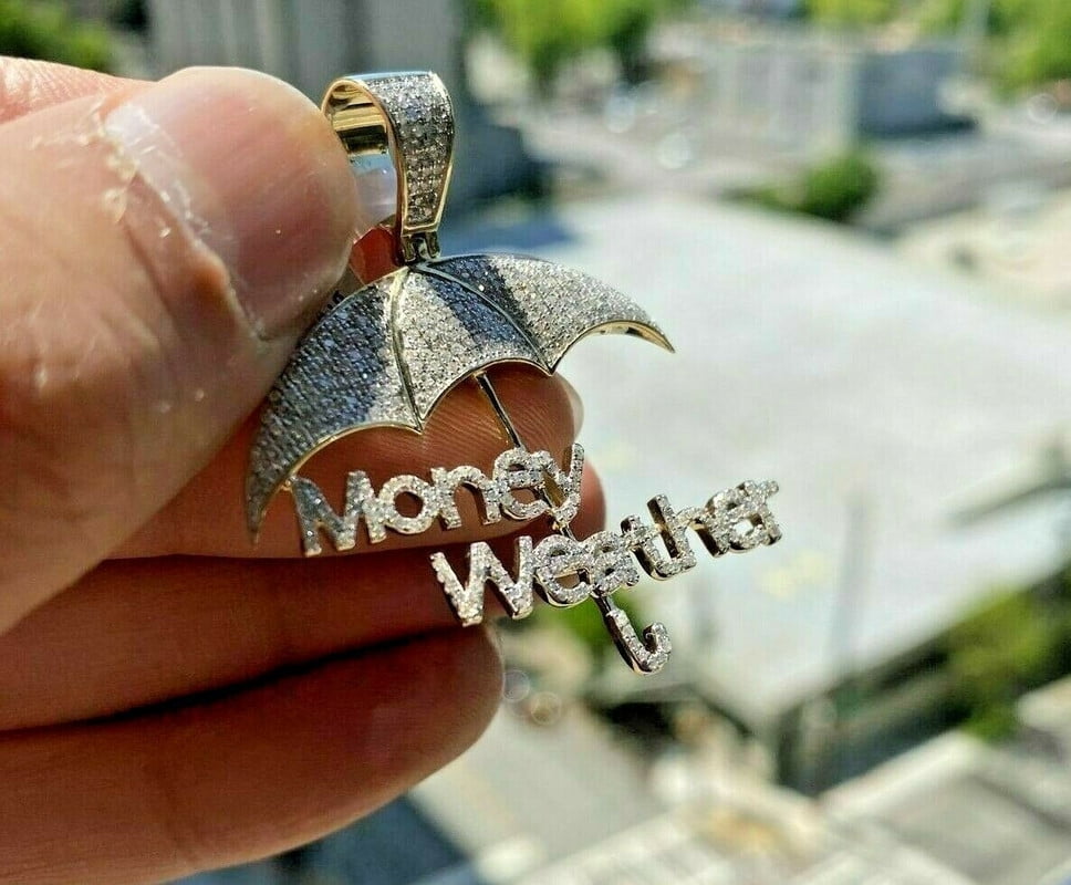 AISHVI JEWELS 2 Ct Round Cut Real Moissanite Money Weather Pendant 14k Yellow Gold Plated